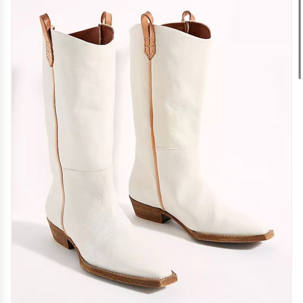 Free People White and Tan Heeled Boots